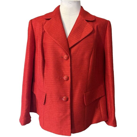 Kasper Suit Jacket Blazer 14W Red Classic 3 Button Stretch - Picture 1 of 10